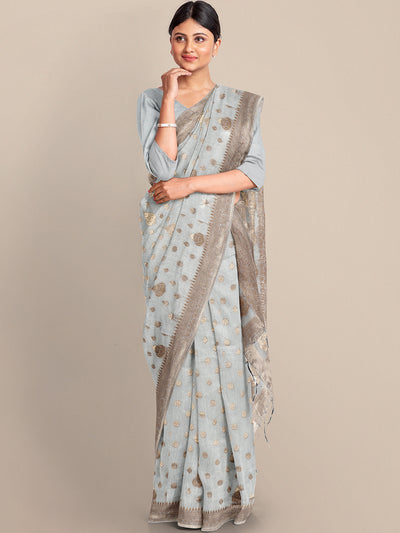 Chhabra 555 Grey Zari Woven Embroidered Silk Blend Banarasi Saree