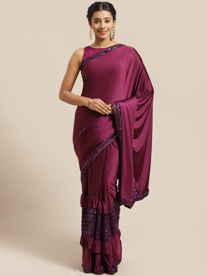 Bling Lycra Sequined Saree with Stylish Panels & Sequence Embroidery