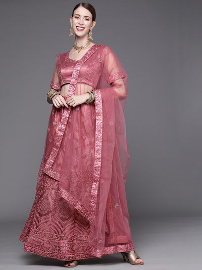 Chhabra 555 Semi-stitched Burgundy Zari & Resham Embroidered Jaal Bling Net Lehenga Choli Set