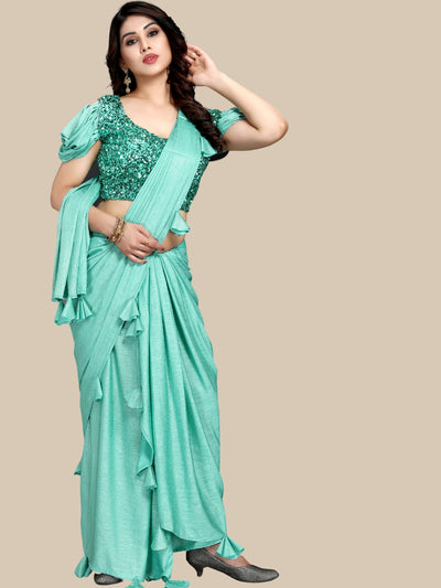 Chhabra 555 Made to Measure Tasseled Party Wear Saree with Sequin Embellished Pre-stitched Blouse
