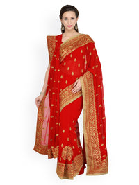 Chhabra 555 Red Color & Golden Heavy Zari Work Georgette Saree with Dupatta