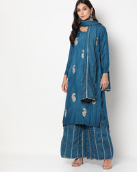 Chhabra 555 Made to Measure Floral Gota-Patti Embroidered Kurta With Striped Pallazo and Dupatta