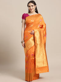 Chhabra 555 Kanjiwaram inspired silk saree with Meenakari weaving in a floral pattern and broad Zari border