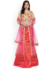 Pink Art Silk Embroidered With Long Jacket Semi Stitched Lehenga With Dupatta