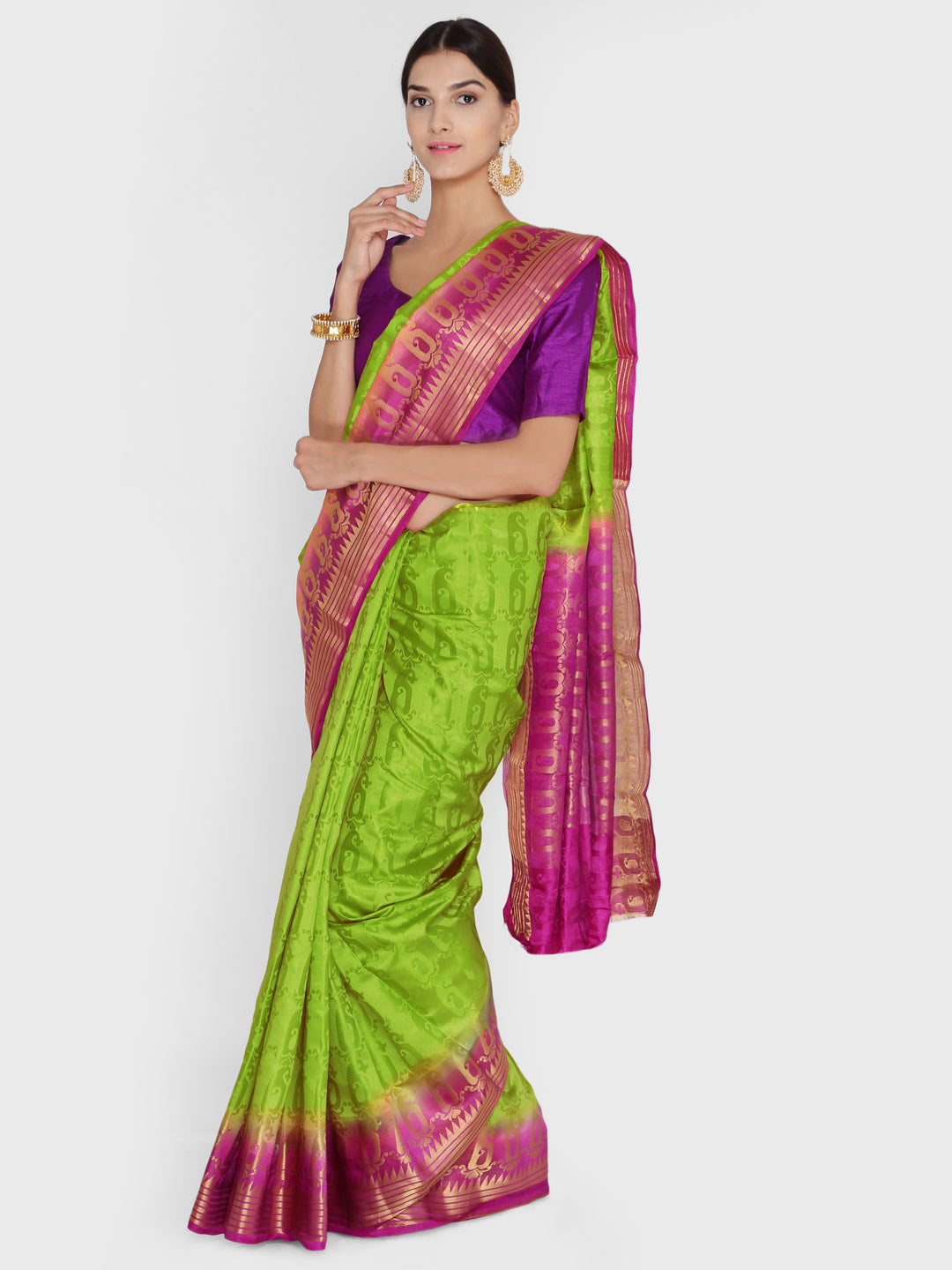 Green & Purple Banarasi Silk Traditional Saree