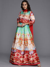 Made to Measure Red Anarkali Bohemian Printed Dress with Net Red Dupattta