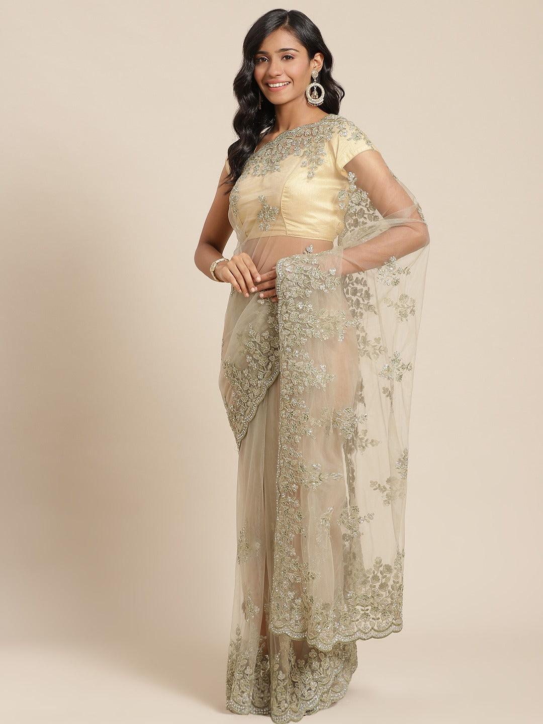 Green Net Fancy Zari and Stone Work Saree Embellished With Resham Embroidered