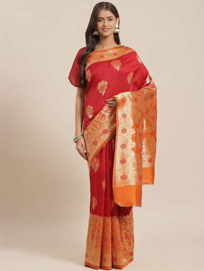 Chhabra 555 Maroon Resham & Gold Zari Woven Silk Traditional Saree With Floral & Ethnic Motifs 