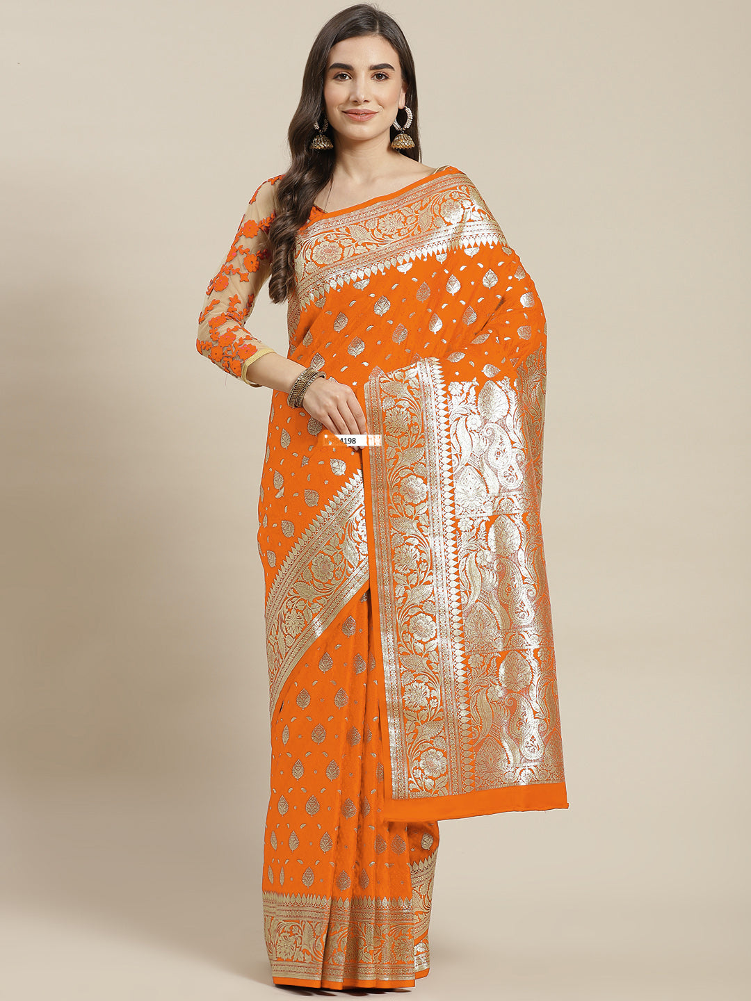 Chhabra 555 Mustard Kanjeevaram Silk Saree with Resham Meenakari ethnic motifs