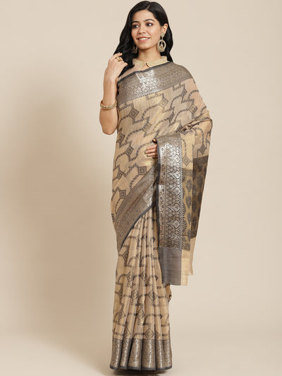 Chhabra 555 Grey Jute Silk Traditional Floral Geometrical Motifs Royal Gold & Silver Benrasi Saree 

Color: Grey

Type: Kota Sarees

Pattern: Woven Design

Pattern Type: Woven Design

Ornamentation: Zari

Border: Zari

Fabric: Organza

Saree: 5.35 mtr., Width: 1.15 mtr, Blouse: 0.90 mtr
Dry Clean

The CAD image gives a detailed look of the actual blouse piece that comes with this saree. The blouse used by the model in the pictures is only for styling purpose.