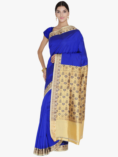 Chhabra 555 Electric Blue & Gold Handloom Zari Banarasi Silk Saree 
