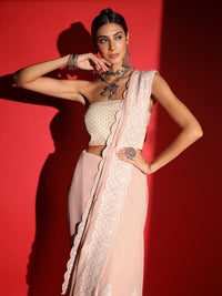 Chhabra 555 Pastel Resham Thread Embroidered & Crystal Embellished Saree with Scalloped Border