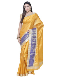 Mustard Art Silk Peacock Design Embroidered Party Wear Saree