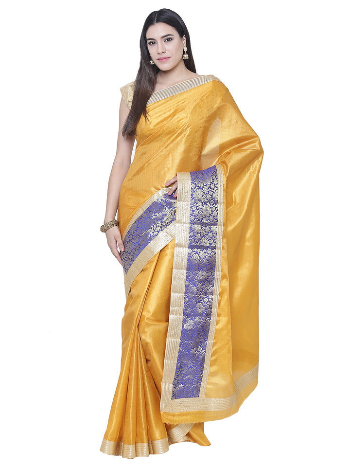 Mustard Art Silk Peacock Design Embroidered Party Wear Saree