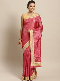 Chhabra 555 Peach Tussar Silk Banarasi saree with meenakari pattern border