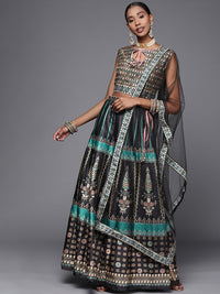 Chhabra 555 Made-to-Measure Black Crop Top Lehenga Set with Mirror Work & Tribal Digital Print