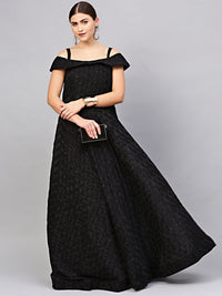 Black Off=shoulder Cocktail Gown with Dupatta