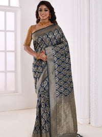 Blue & Gold Toned Ethnic Motifs Zari Silk Blend Banarasi Saree