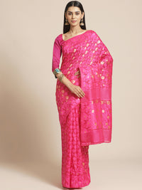 Handloom Chanderi Saree with Abstract woven pattern and Gold Zari weaving