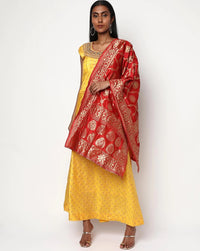 Chhabra 555 Made to Measure Yellow Checked Chanderi Anarkali Kurta With Banarasi Brocade Dupatta