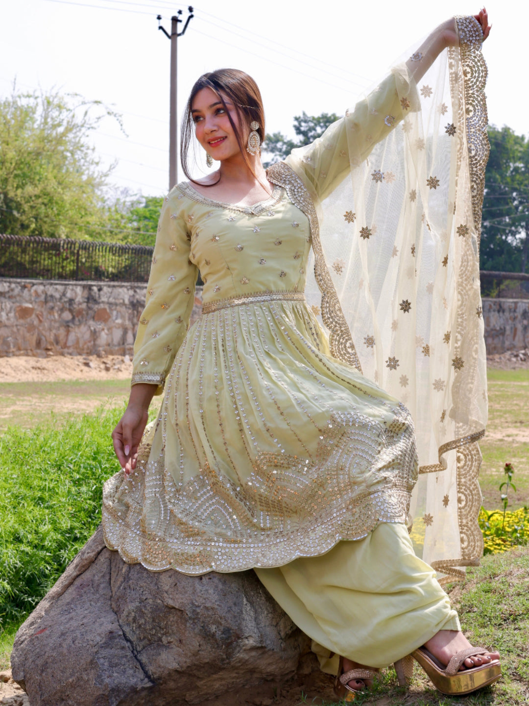 Chhabra 555 Gota Patti Embroidery Georgette Kurta Patiala with Scalloped Embellished Hem & Dupatta