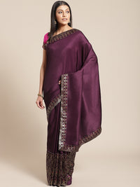 Burgundy Art Silk Embellished Saree with contrast Banarasi Meenakari Weaving Border