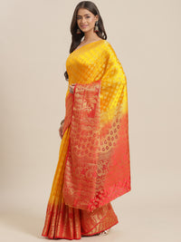 Chhabra 555 Yellow to Red Ombre Banarasi Georgette Traditional Saree With Contrast Blouse