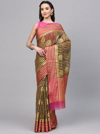 Chhabra 555 Black and Beige Chanderi Silk Woven Printed,Handloom, Zari, Hand Woven with Patola Saree