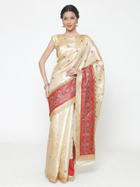 Chhabra 555 Beige Chanderi Silk saree with Resham embroidered Floral pattern