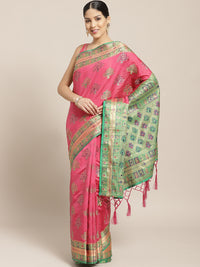 Banarasi Jamdani inspired Paisley Saree with Zari woven border and heavy Contrast Pallu
