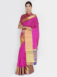 Chhabra 555 PInk and Blue Woven Design Banarasi Silk Saree 