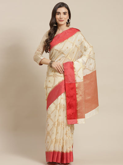 Chhabra 555 Gold Jamdani Chanderi Saree with Geometrical Zari weaving & Colorblocked border

Color: Cream

Type: Jamdani Sarees

Pattern: Woven Design

Pattern Type: Geometric

Ornamentation: Zari

Border: Solid

Fabric: Silk Blend

Saree length: 5.50 mtr., Width: 1.10 mtr, Blouse length: 0.85 mtr
Dry Clean Only

The CAD image gives a detailed look of the actual blouse piece that comes with this saree. The blouse used by the model in the pictures is only for styling purpose.