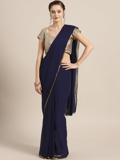 Chhabra 555 Blue Binny Georgette Hand-dyed saree with Zari border and Brocade blouse