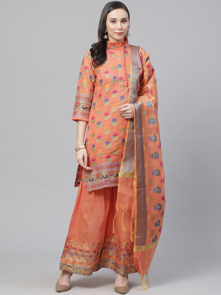 Handloom Chanderi Dress Material with Woven Dupatta & Tassels