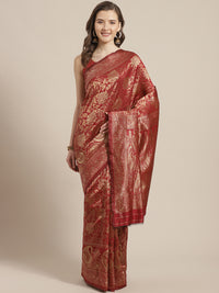 Banarasi Handloom Saree with Gold Zari Oxidised Weaving and Floral Ethnic Pattern