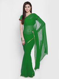 Green Chiffon "Binny" Style Saree with Zari Border and Brocade Blouse