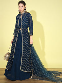 Chhabra 555 Sequin Embellished Georgette Lehenga Choli Dupatta Set with Embroidered Long Jacket 