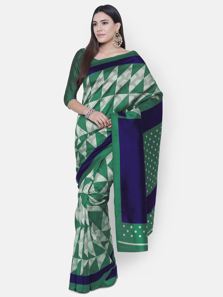 Green & Blue Printed Art Silk Saree