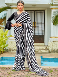 Chhabra 555 Striped Leheriya Print Georgette Saree with Crystal Studded Scalloped Border & Blouse