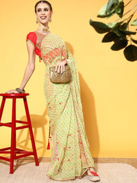 Chhabra 555 Jaipuri Traditional Leheriya Print Embroidered Georgette Saree With Gota Tassels