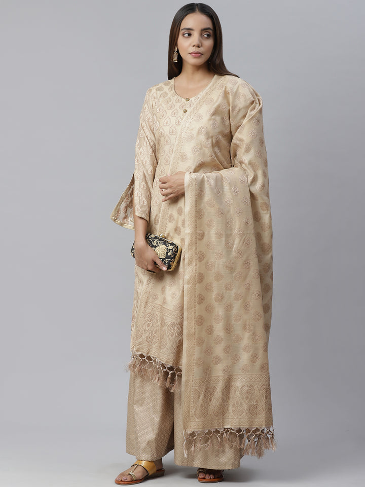 Handloom Chanderi Dress Material with Resham Weave Paisley Pattern & Banarasi Dupatta