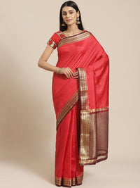 Mysore Silk Saree with Contrast Zari Floral Motif Weaving Border