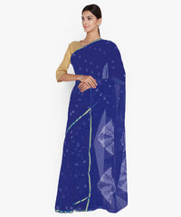 Blue Batik Print Chiffon Party Wear Saree
