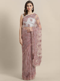 Chhabra 555 Net Embroidered Ruffled Saree with Heavy resham and crystal, pearl embellishments