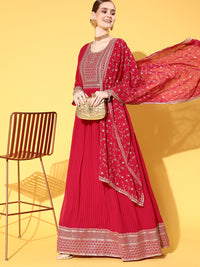 Made to Measure Fuchsia Pleated Georgette Anarkali Gown