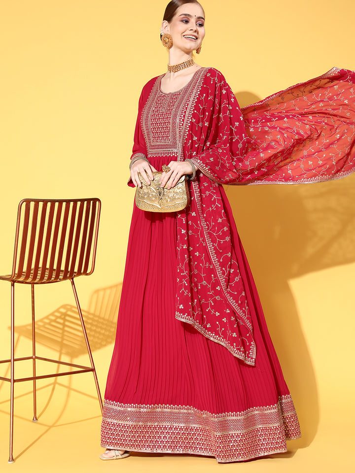 Made to Measure Fuchsia Pleated Georgette Anarkali Gown
