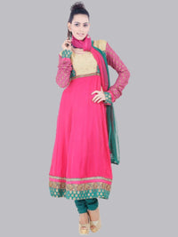 Pink Chiffon Anarkali Hand Embroidered Suit With Chiffon Dupatta