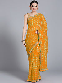 Chhabra 555 Mustard Georgette Gharchola Saree with Zari Weaving and Gota embroidery