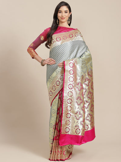 Chhabra 555 Grey Banarasi Handloom Wedding Silk Saree With Embellished Heavy Zari Paisley Weaves