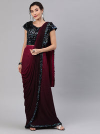 Ruffled Pre-Stitched Ombre Saree with Frills and Black Sequin Blouse